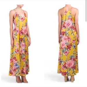 Nicole Miller Mustard Yellow Floral Maxi Dress